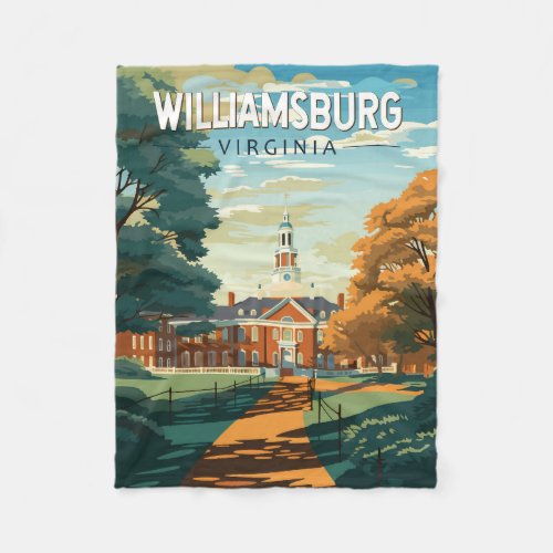 Williamsburg Virginia Travel Art Vintage Fleece Blanket
