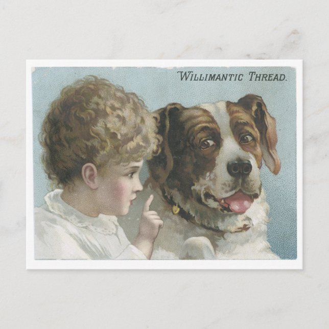 Willimantic Thread Little Girl with Dog Postcard (Front)