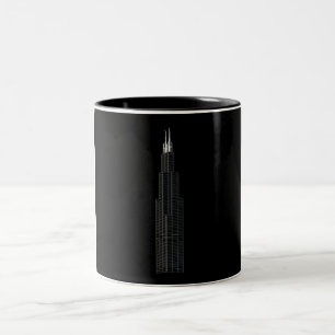 Willis / Sears Tower, black background Two-Tone Coffee Mug