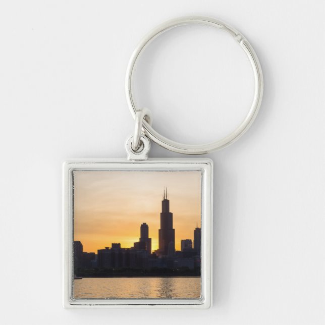 Willis Tower Sunset Silhouette Keychain (Front)