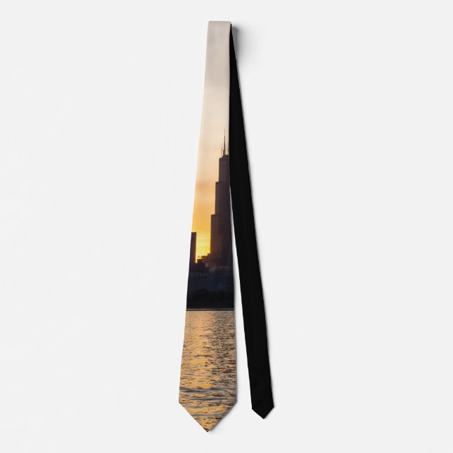 Willis Tower Sunset Silhouette Neck Tie (Front)