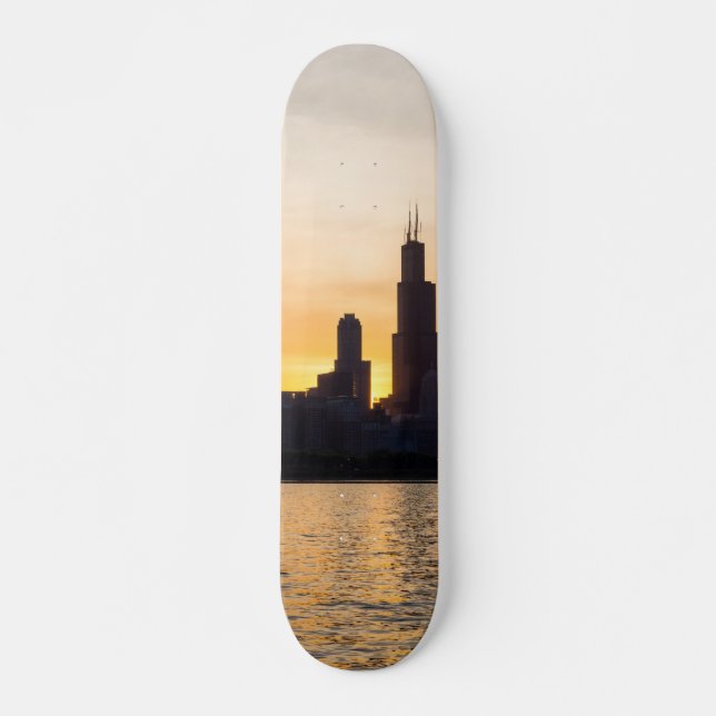 Willis Tower Sunset Silhouette Skateboard Deck (Front)