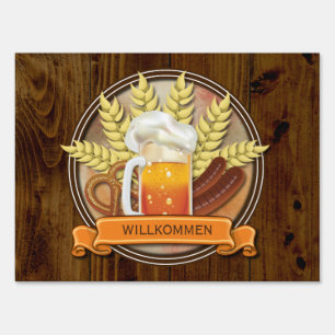 Willkommen Oktoberfest Beer Sausage Pretzel Logo Sign
