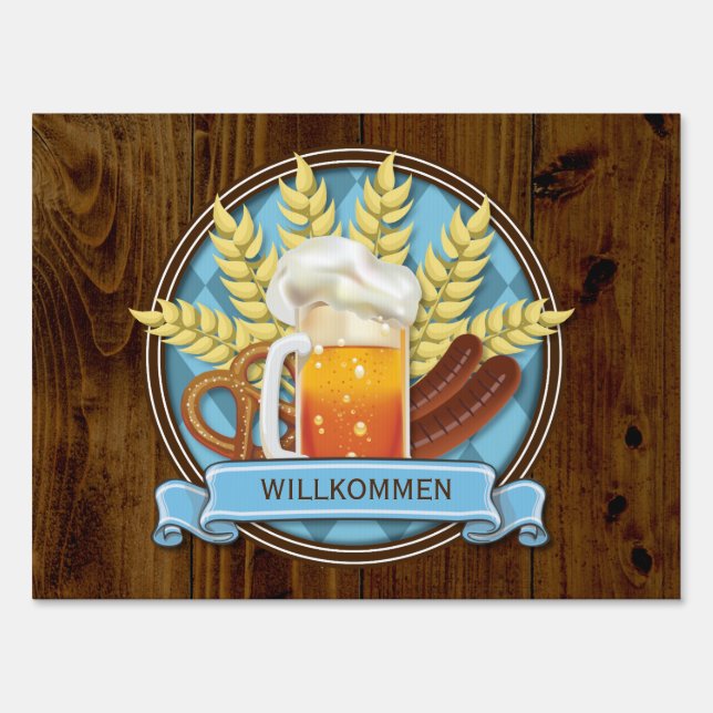 Willkommen Oktoberfest Beer Sausage Pretzel Logo Sign (Front)