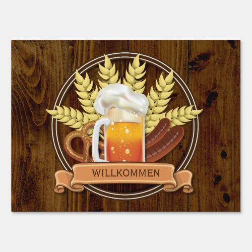 Willkommen Oktoberfest Beer Sausage Pretzel Logo Sign