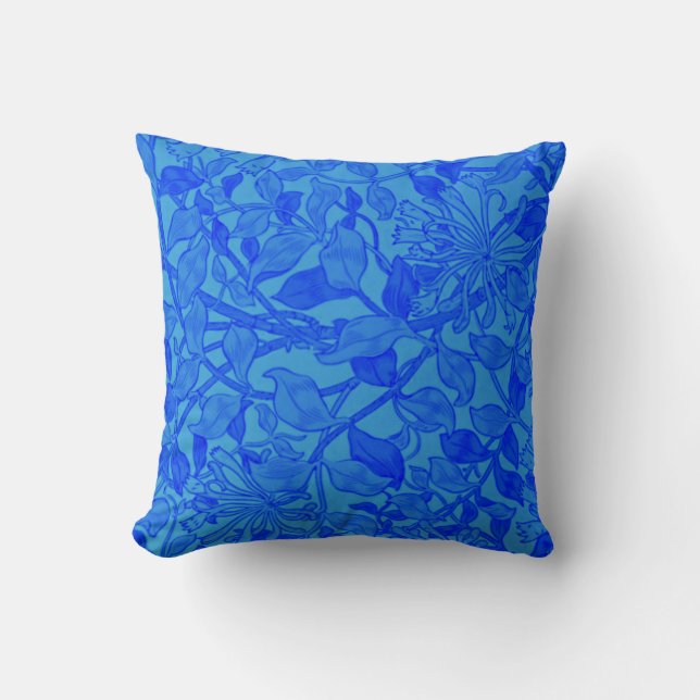 Willliam Morris - Honeysuckle in Blue Poster  Throw Pillow (Front)