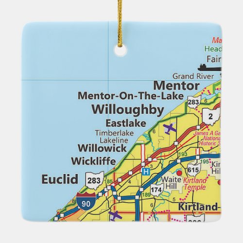 Willoughby OH Road Map Ceramic Ornament