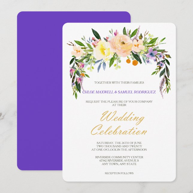 Willow and Floral Modern Wedding Invitation (Front/Back)