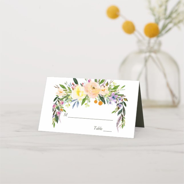 Willow and Floral Wedding Place Card (Front)