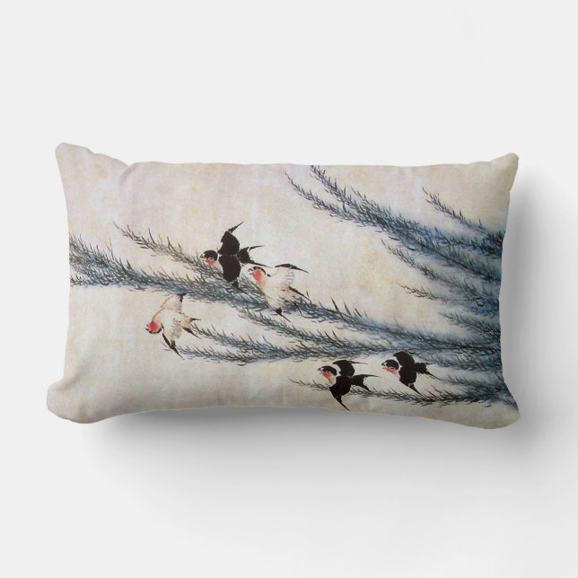Willow and Swallow, Hokusai Lumbar Pillow (Front)