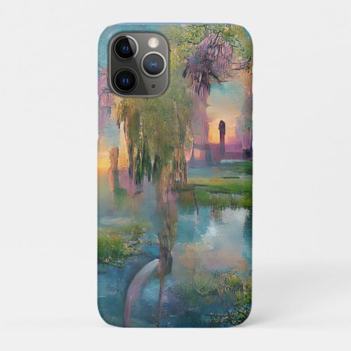  Willow and wisteria by the pond at sunset   iPhone 11 Pro Case