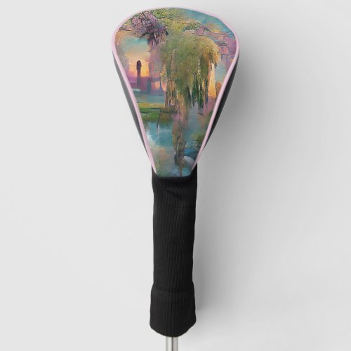  Willow and wisteria by the pond at sunset  Golf Head Cover