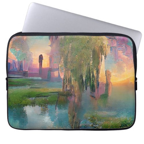  Willow and wisteria by the pond at sunset  Laptop Sleeve