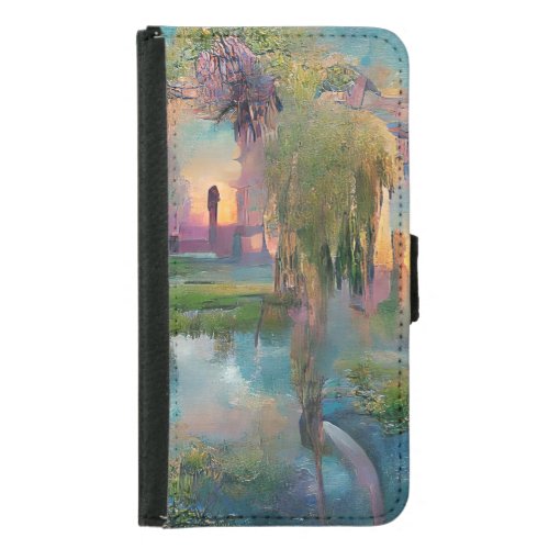  Willow and wisteria by the pond at sunset  Samsung Galaxy S5 Wallet Case