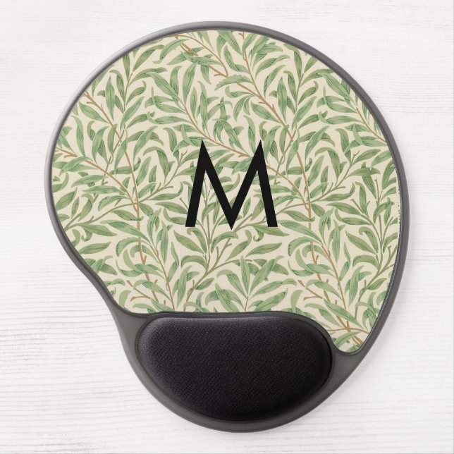 Willow Bough Green Leaves Monogram William Morris Gel Mouse Pad (Front)