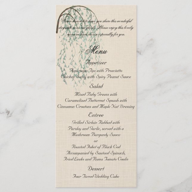 Willow Branch on Linen Wedding Menu (Front)