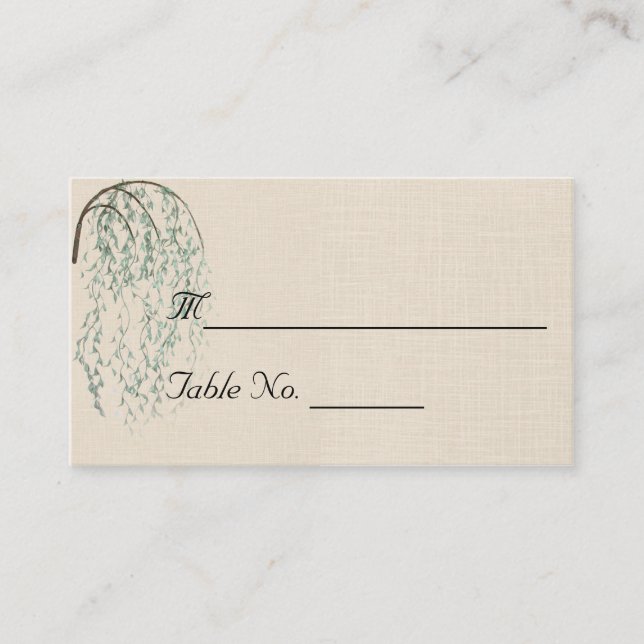 Willow Branch on Linen Wedding Place Cards (Front)