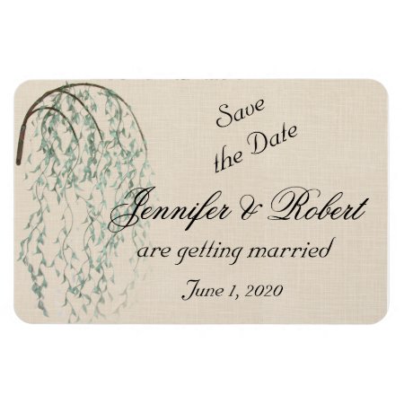 Willow Branch On Linen Wedding Save The Date Magnet