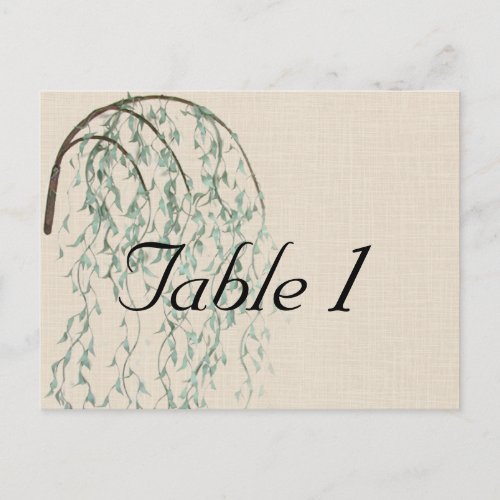 Willow Branch on Linen Wedding Table Number