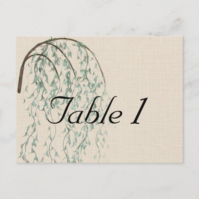 Willow Branch on Linen Wedding Table Number (Front)