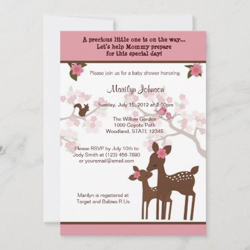 Willow Deer Baby Shower Invitation forest PINK