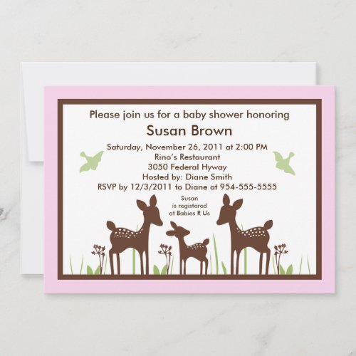 Willow Deer/Deer Pink Baby Shower Invitation