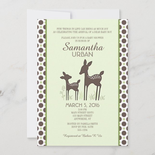 Willow Deer Green Baby Shower Invitation (Front)