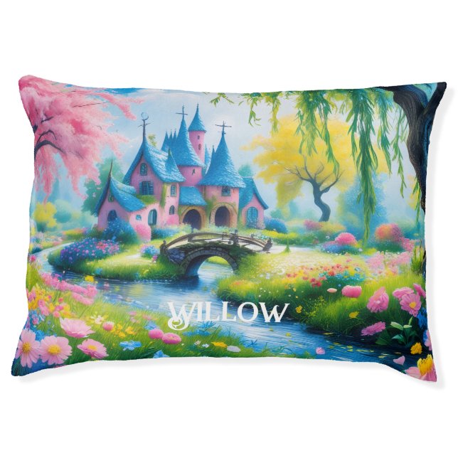 Willow Fantasy Art Castle Willow Tree Personalized Pet Bed (Front)