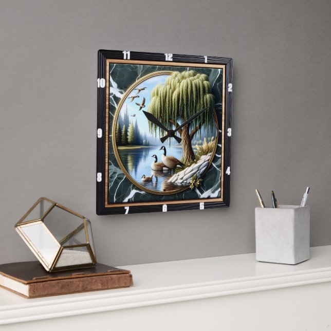 Willow Goose Rustic Water’s Edge Square Wall Clock (Office)