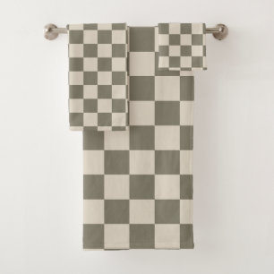 Willow Grey and Bone Checkerboard Bath Towel Set
