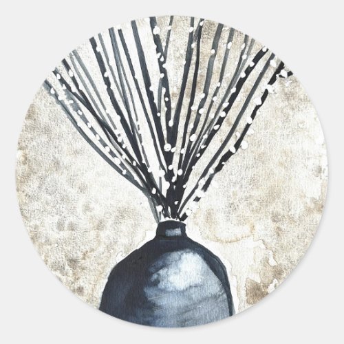  Willow in vase watercolor Classic Round Sticker