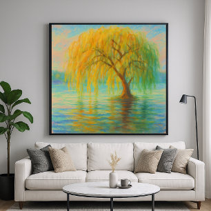 Willow in Water - Pastel Painting Style Nature Art Poster