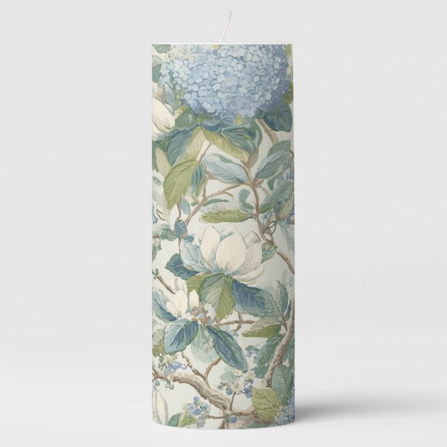 Willow Little Magnolia Wallpaper Floral Coastal Pillar Candle (Front)