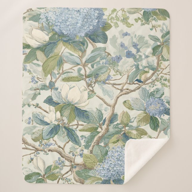 Willow Little Magnolia Wallpaper Floral Coastal  Sherpa Blanket (Front)