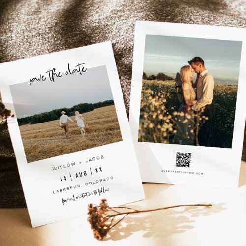 WILLOW Modern Minimal Square Photo Save the Date Invitation