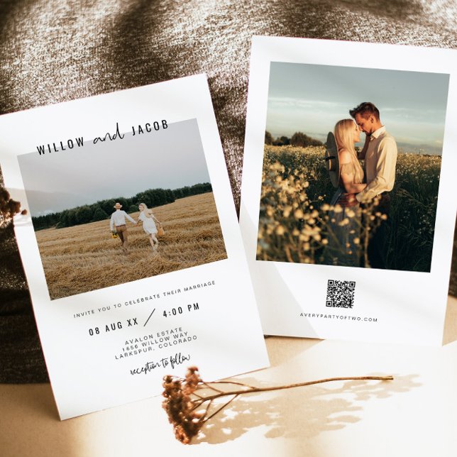 WILLOW Modern Minimal Square Photo Wedding Invitation (Creator Uploaded)