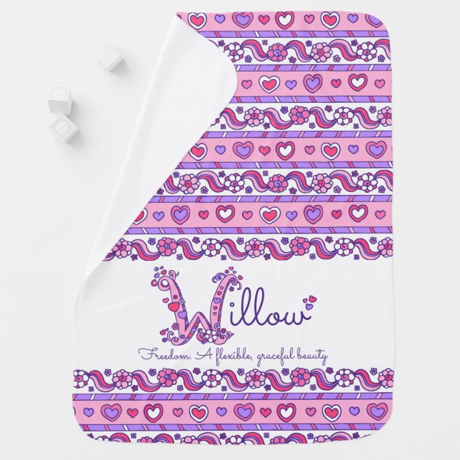 Willow name with name meaning hearts baby blanket (In Situ)