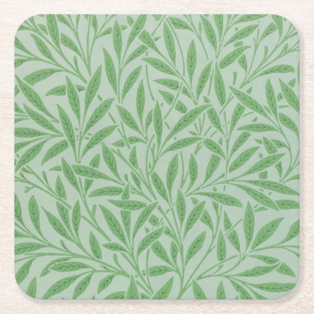 Willow Pattern, William Morris Square Paper Coaster (Front)