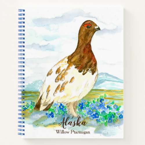 Willow Ptarmigan Alaska State Bird Blue Watercolor Notebook