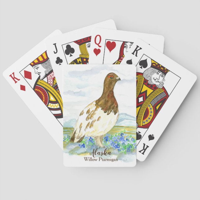 Willow Ptarmigan Alaska State Bird Forget Me Not Poker Cards (Back)