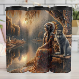 Willow Reflection: Woman and Wolf. Thermal Tumbler