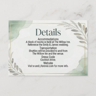 Willow Sage Wedding Enclosure Card