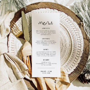 WILLOW Simple Modern Black White Menu Cards