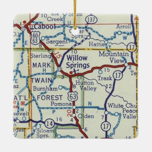 Willow Springs MO Vintage Map Ceramic Ornament