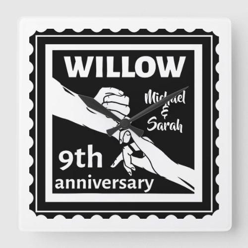 Willow traditional gift 10th wedding anniversary square wall clock
