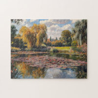 Willow Tree and Lily Pads Landscape Painting