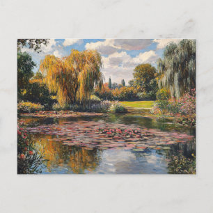 Willow Tree and Lily Pads Landscape Painting Postcard