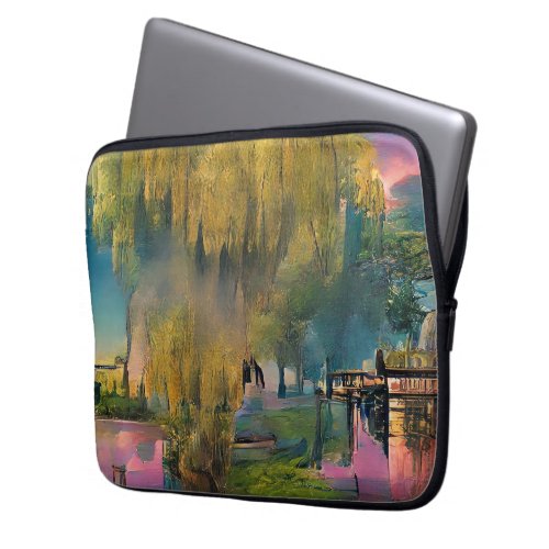 Willow tree at sunset by the pond   laptop sleeve