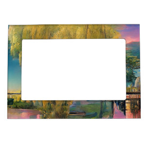 Willow tree at sunset by the pond magnetic frame