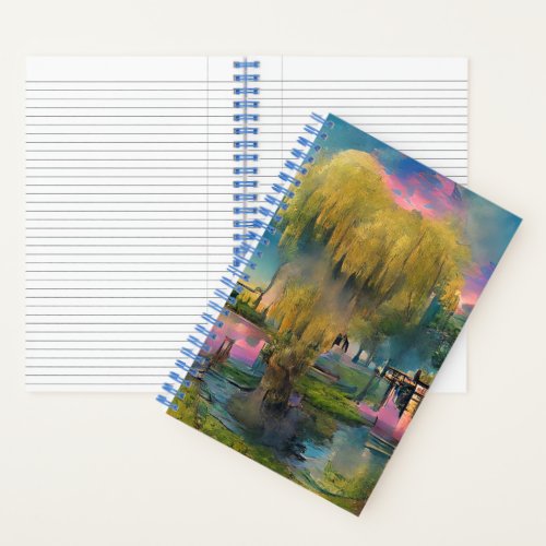 Willow tree at sunset by the pond   notebook